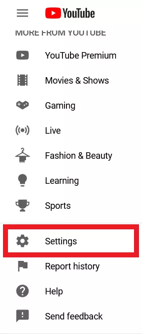 YouTube “Settings”