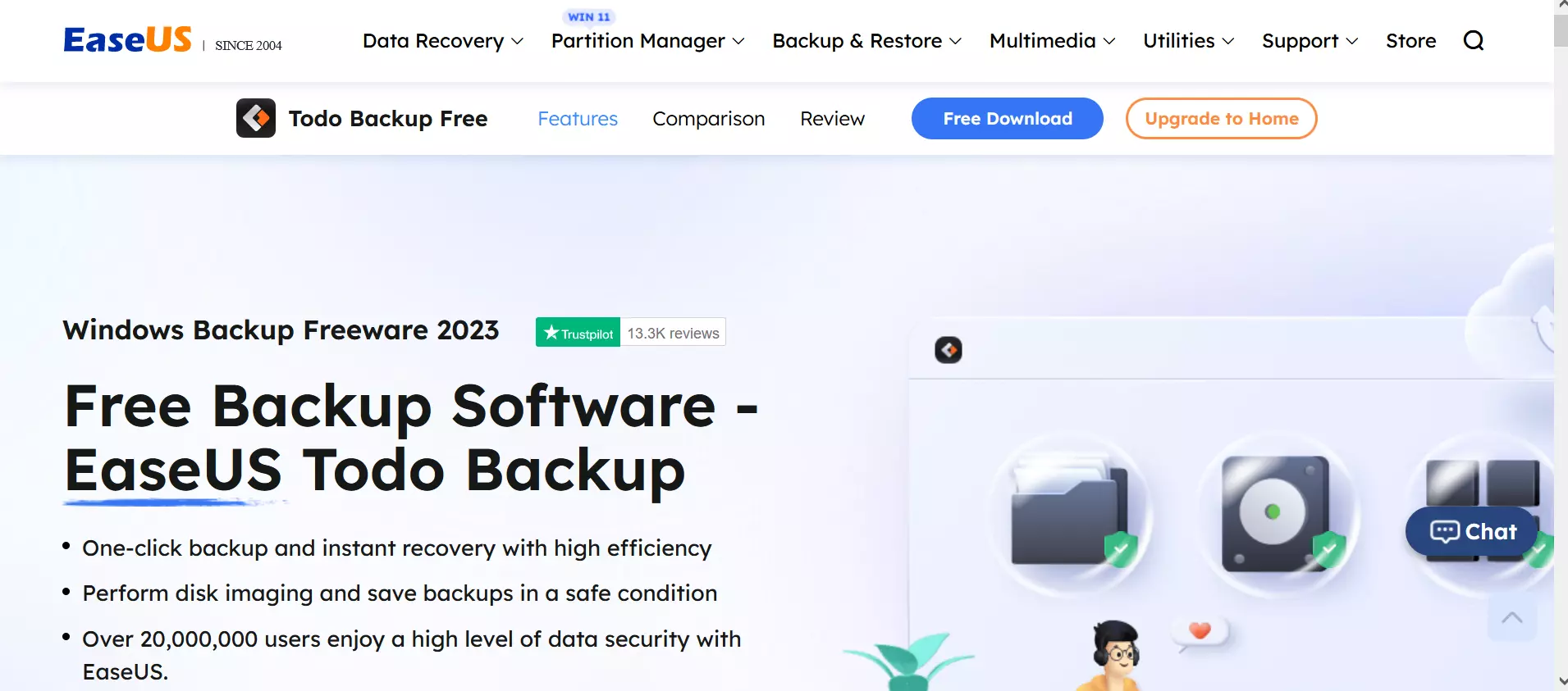 Screenshot of the EaseUS Todo Backup Free Website