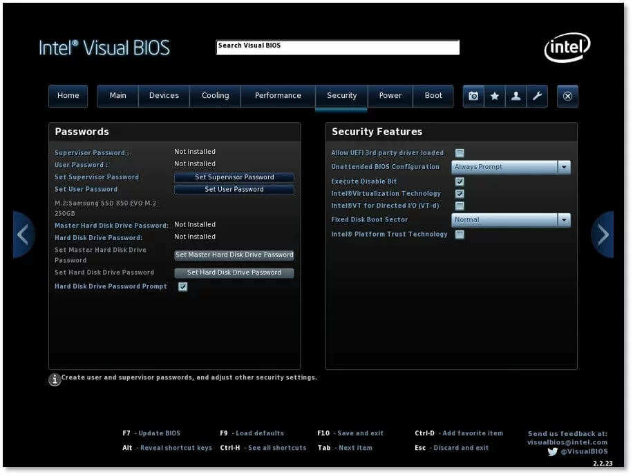 Intel Visual BIOS: security features