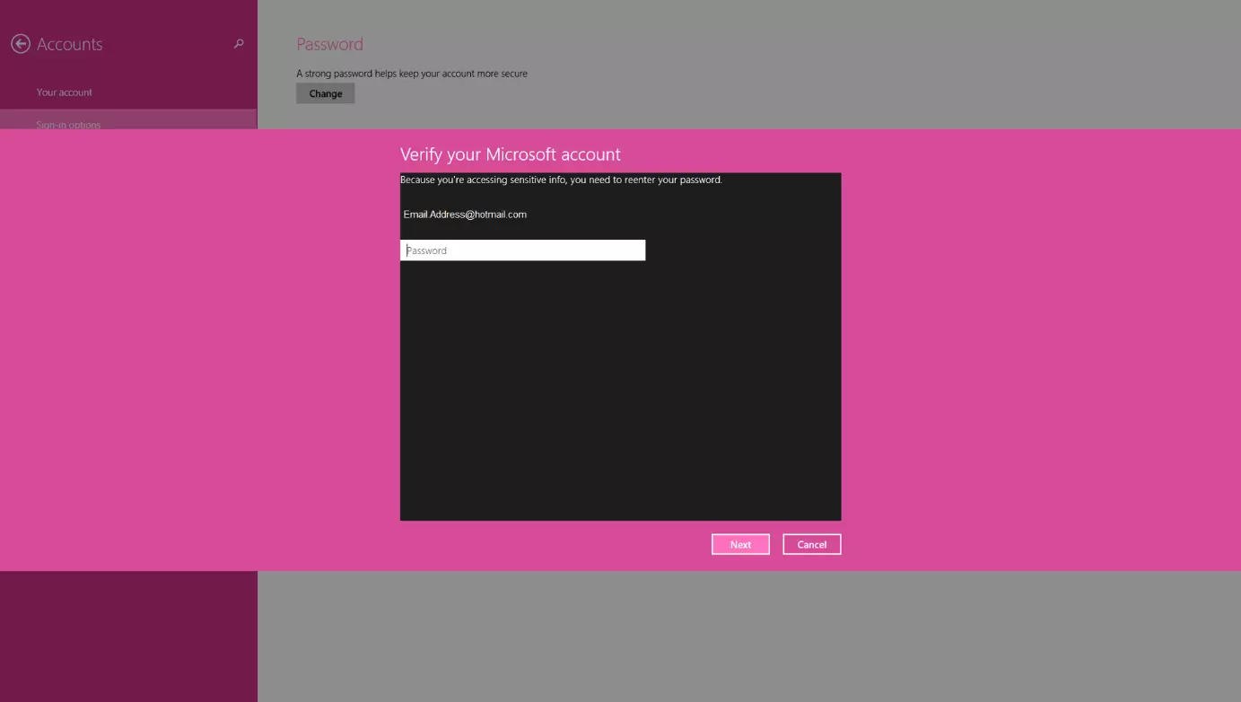 Password verification in Windows 8