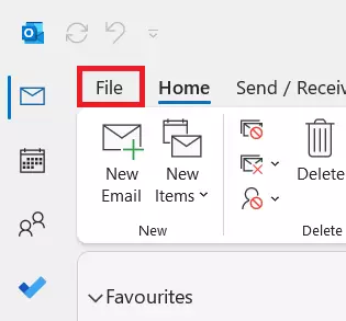 Outlook ribbon: File tab