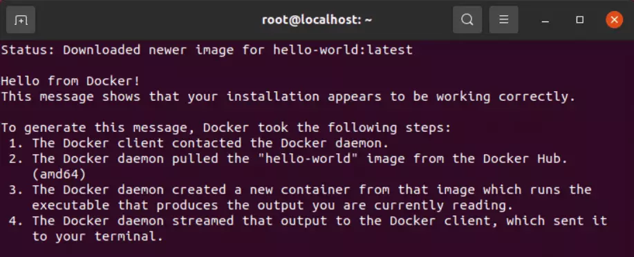 Complete “Hello World” container in the Ubuntu terminal