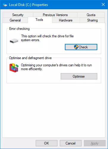 Windows 10: “Properties” of the hard disk