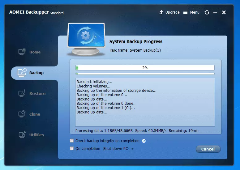 Aomei Backupper Standard 4.0.4: Backup process