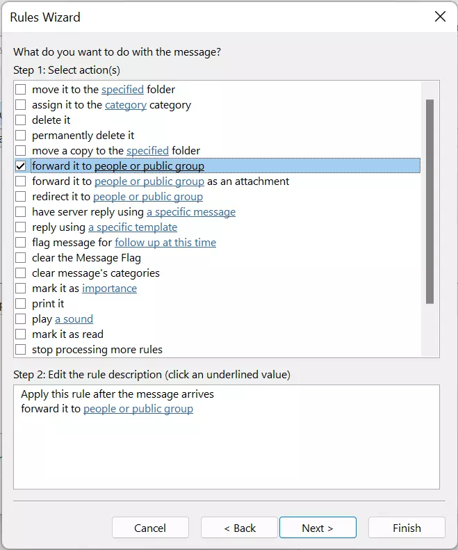 Outlook 365: Rules Wizard – Actions