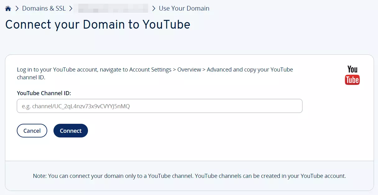 Connect your domain with YouTube in the IONOS Customer Center