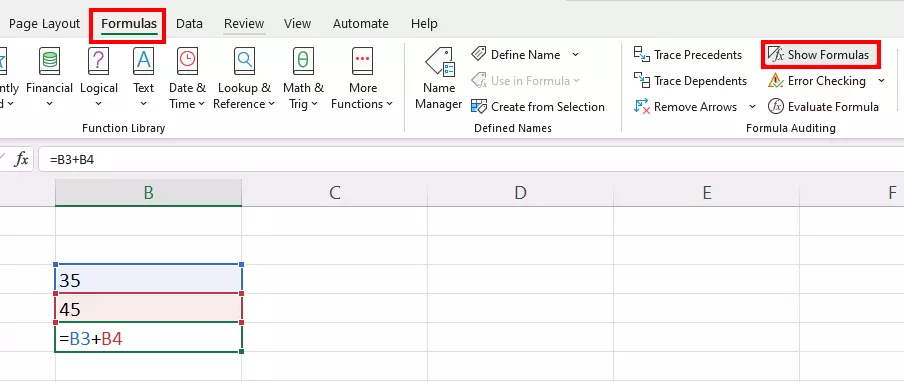 Excel: Show formulas