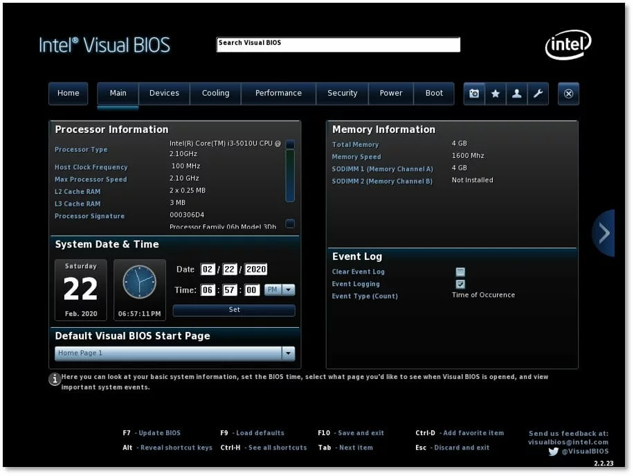 Intel Visual BIOS: main screen