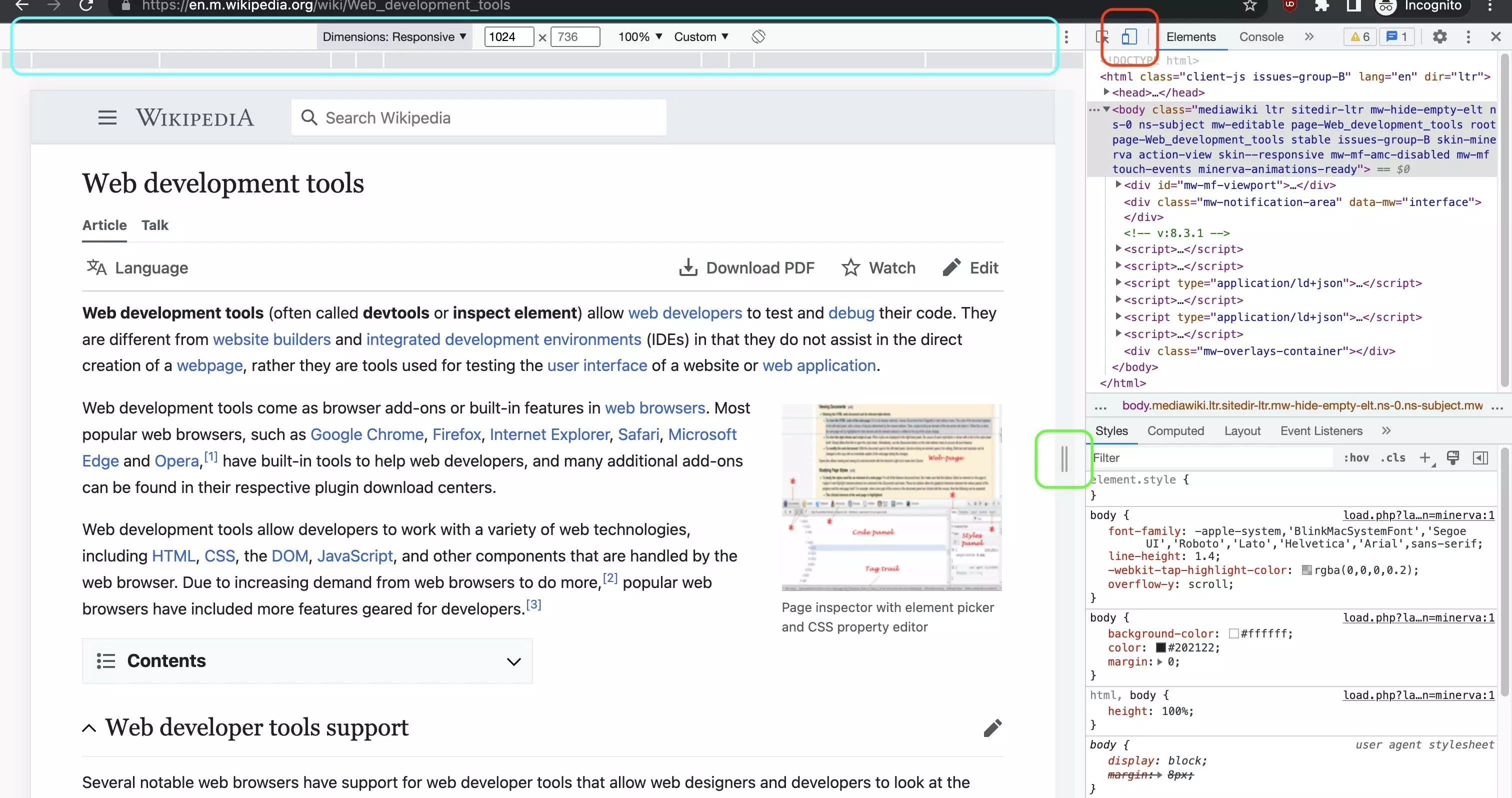 Responsive mode in Chrome Developer Tools