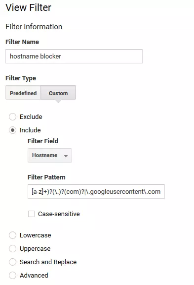 Google Analytics Demo Account: Filter function