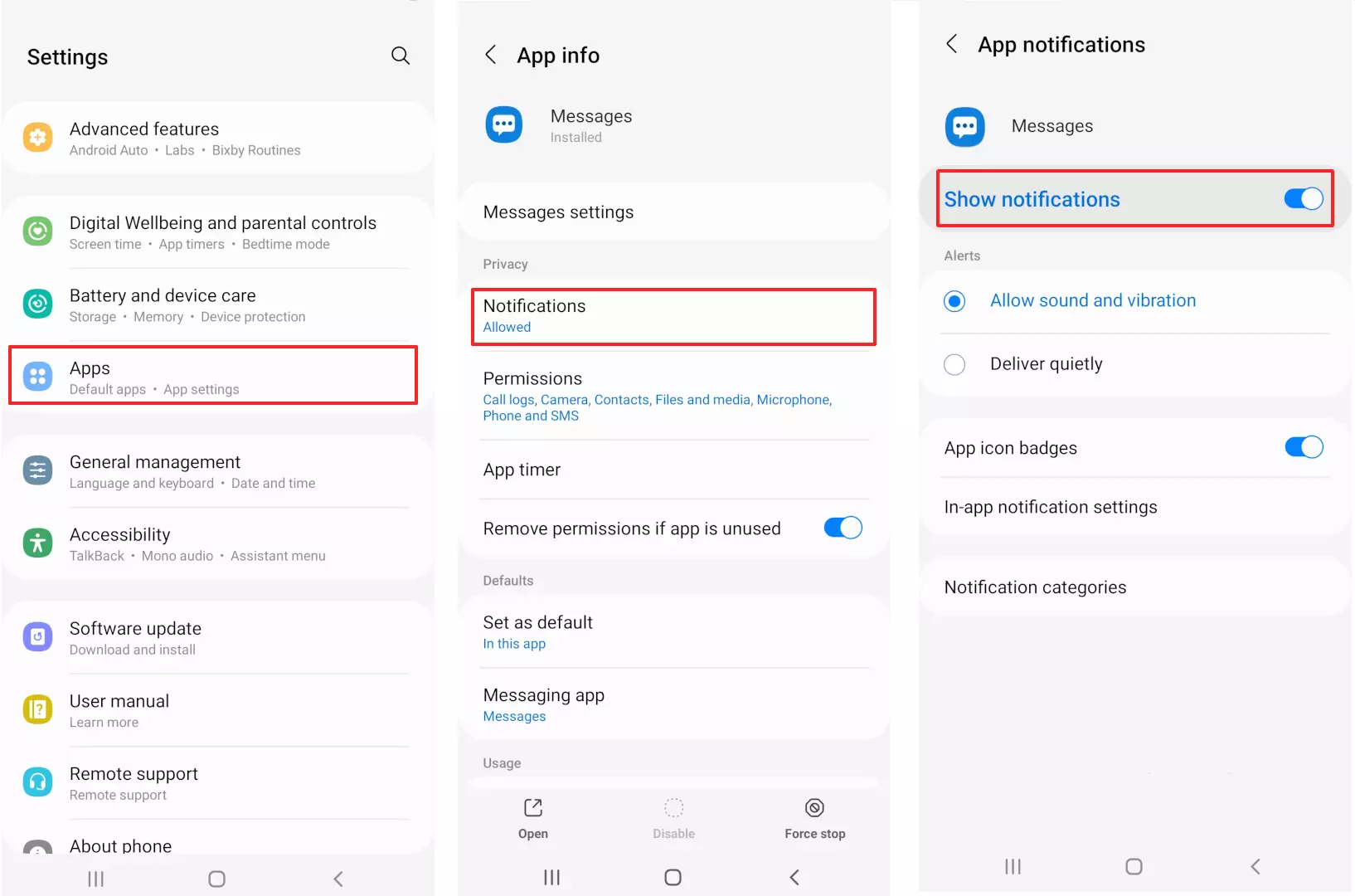 The notification settings for apps on Android