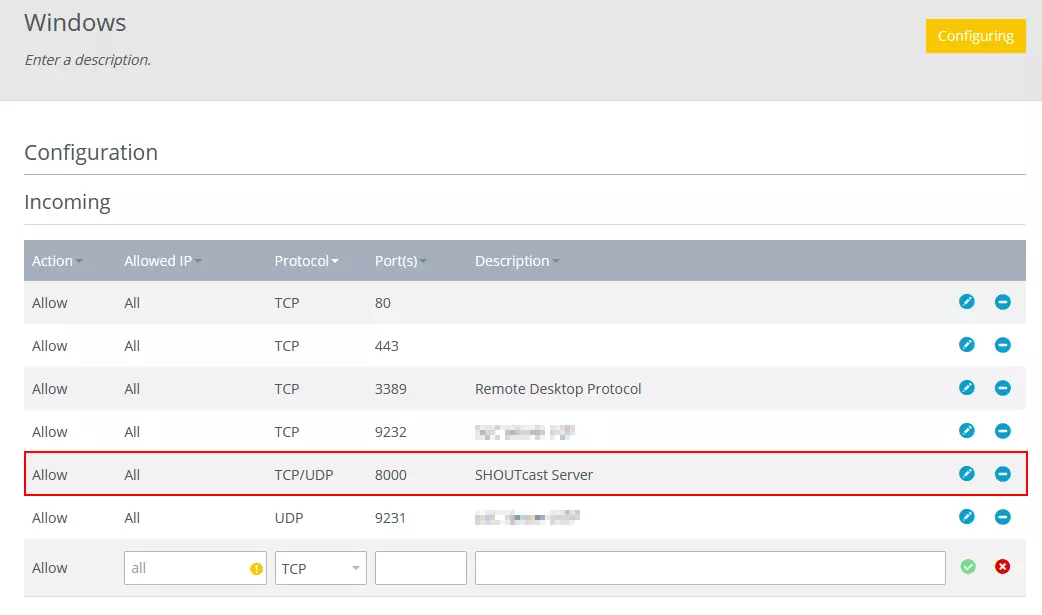 Screenshot of the port share in the IONOS customer account.