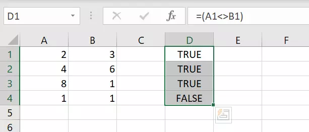 Applying the “not equal to” operator to other cells