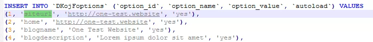 Part of the SQL database content