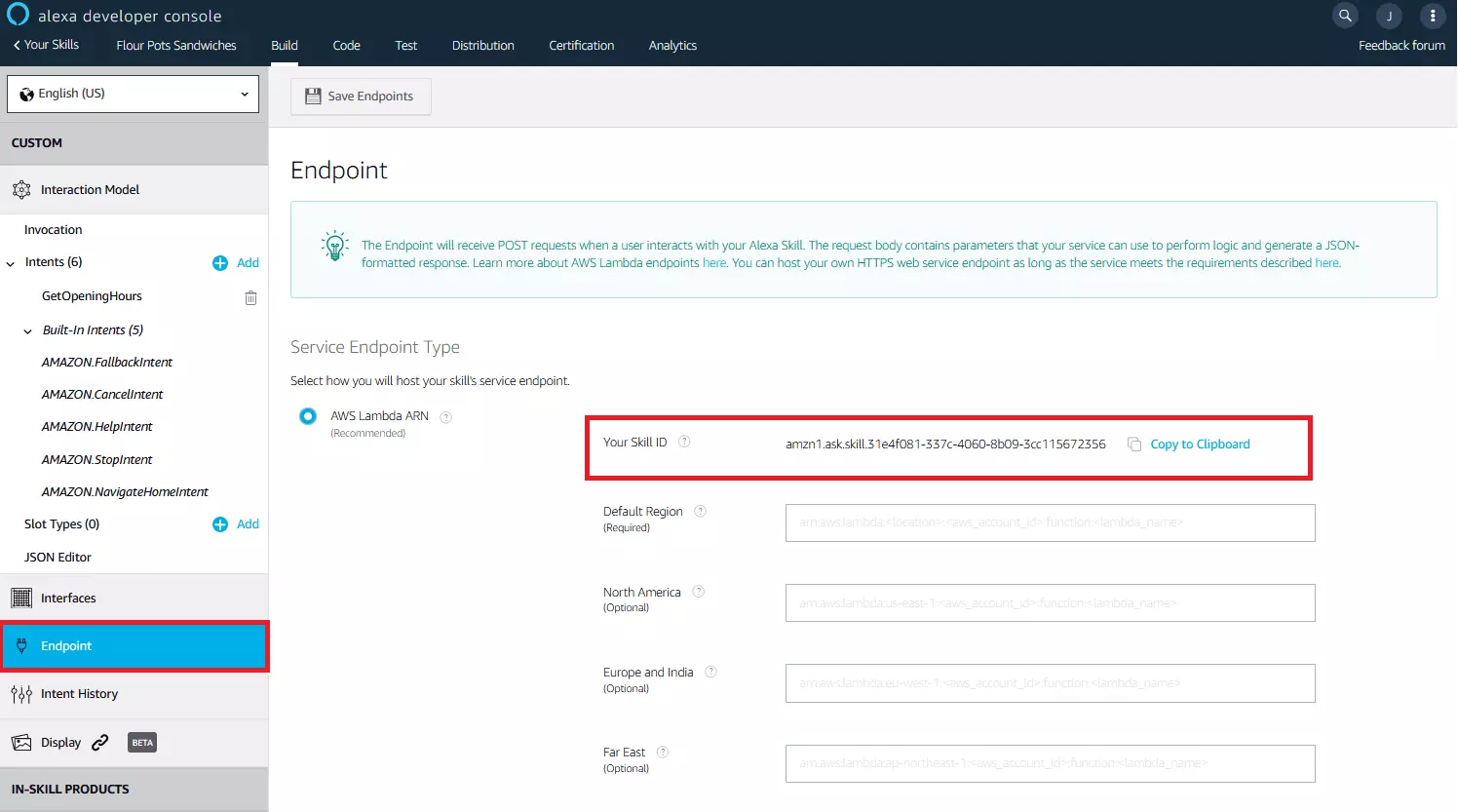 Alexa Developer Console: skill ID
