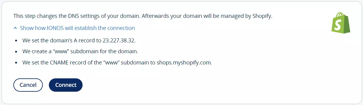 IONOS: Connect Shopify and your domain