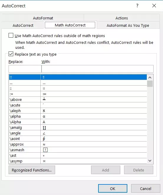 Outlook Math AutoCorrect