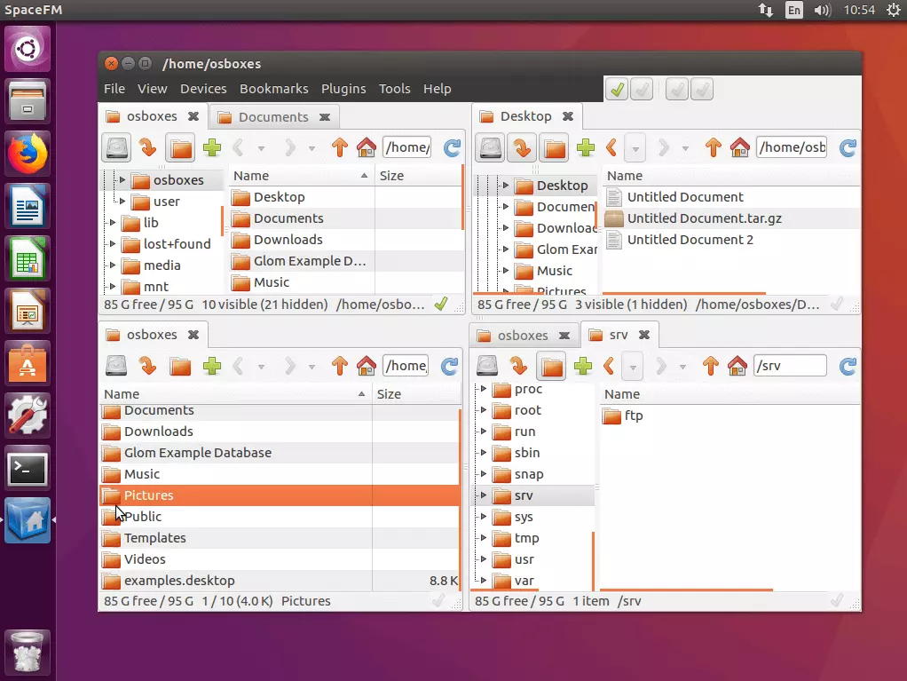 User interface of the Linux file manager, SpaceFM