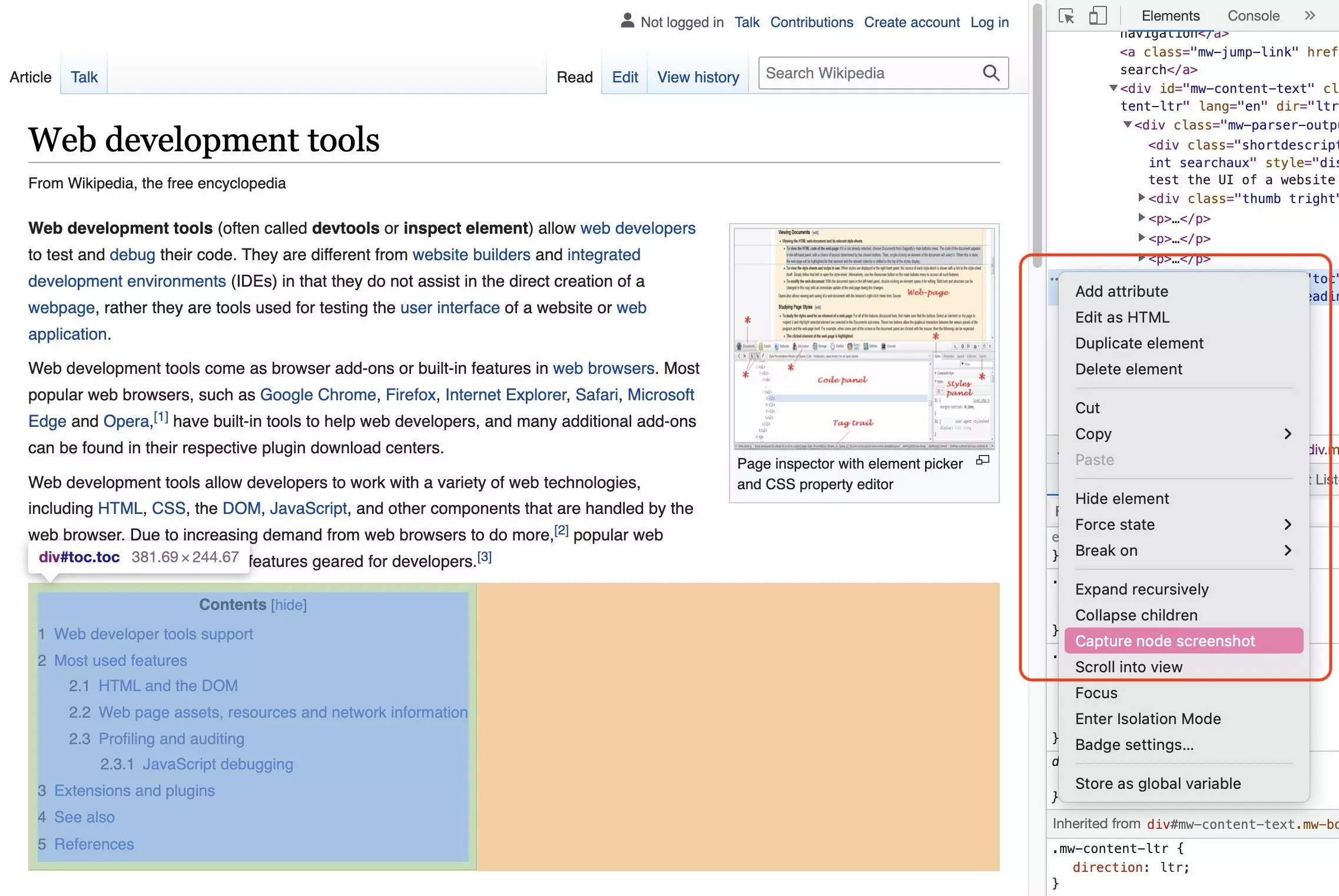 Creating a screenshot of an element in Chrome Developer Tools