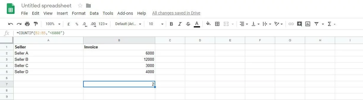 Google Sheets: result of COUNTIF function 