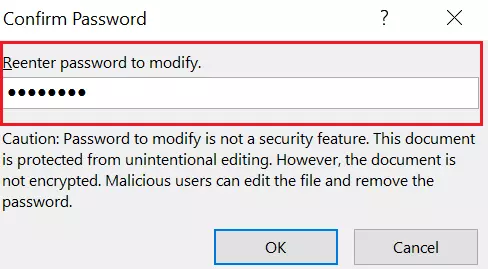 Excel: Confirm password entry for editing