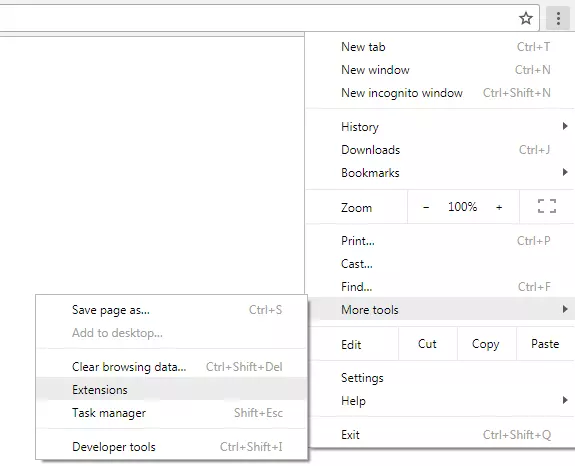 Google Chrome menu: 'More tools'