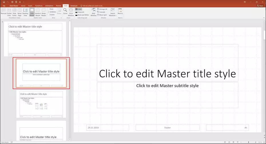 Slide layouts that can be individually edited in PowerPoint 2019