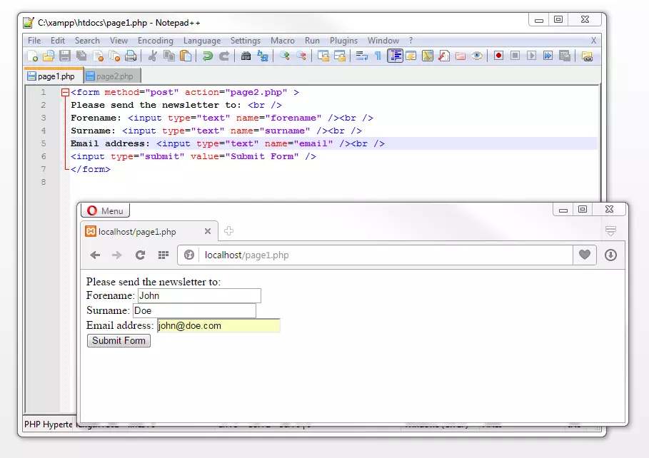 Data input via HTML form