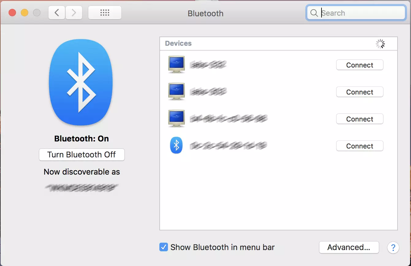 Bluetooth preferences in macOS