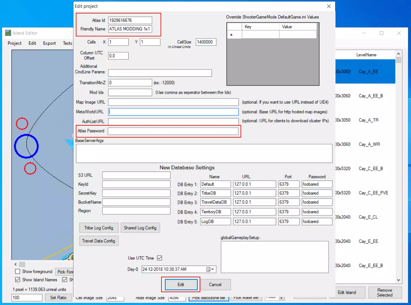 Island editor: Window “Edit project”