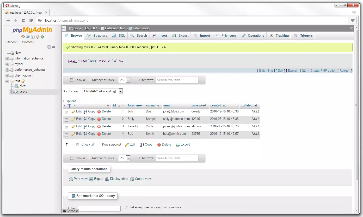 phpMyAdmin: Table overview in the ‘Browse’ tab