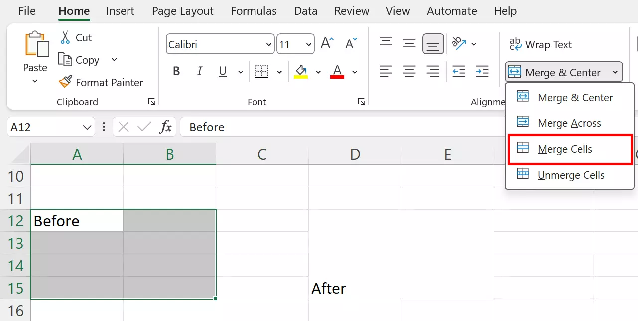 Combining cells with “Merge Cells”