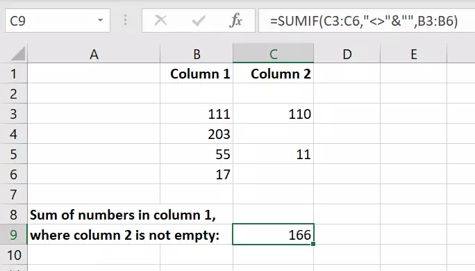 Excel: “Not equal to” and SUMIF