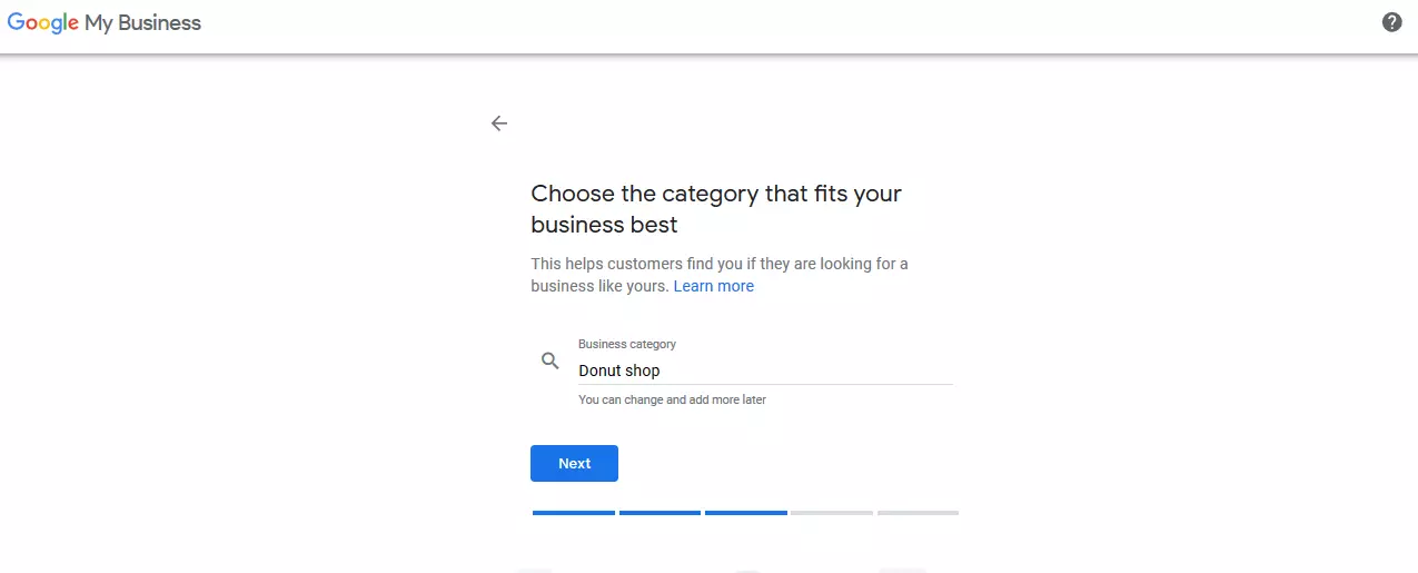 Google My Business: Selecting the company category