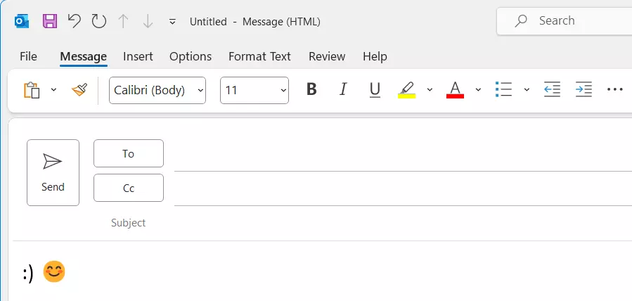 Outlook: Smileys in two different versions