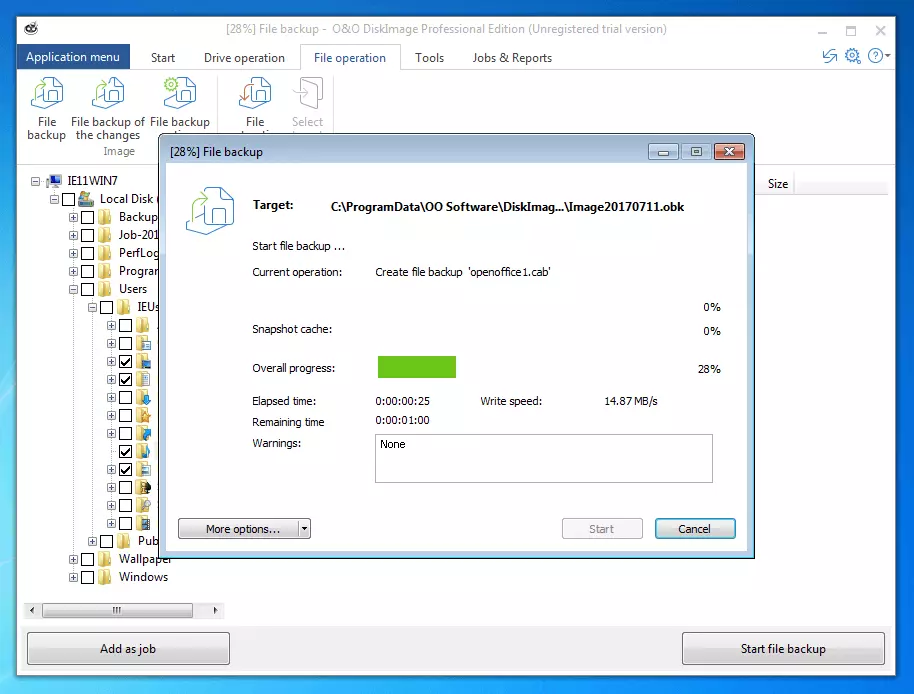 O&O DiskImage Professional 11.0: status display