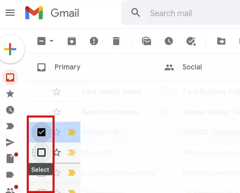 Gmail inbox, checkboxes besides emails