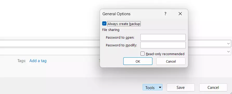 Excel: “Always create backup” option