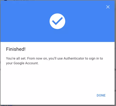 Completion of Google Authenticator app setup process