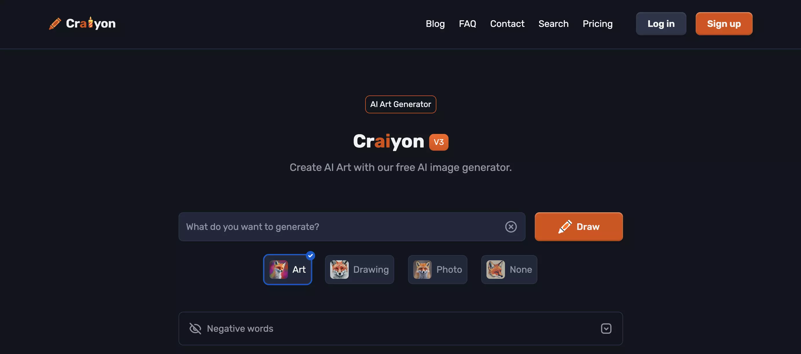 Craiyon homepage