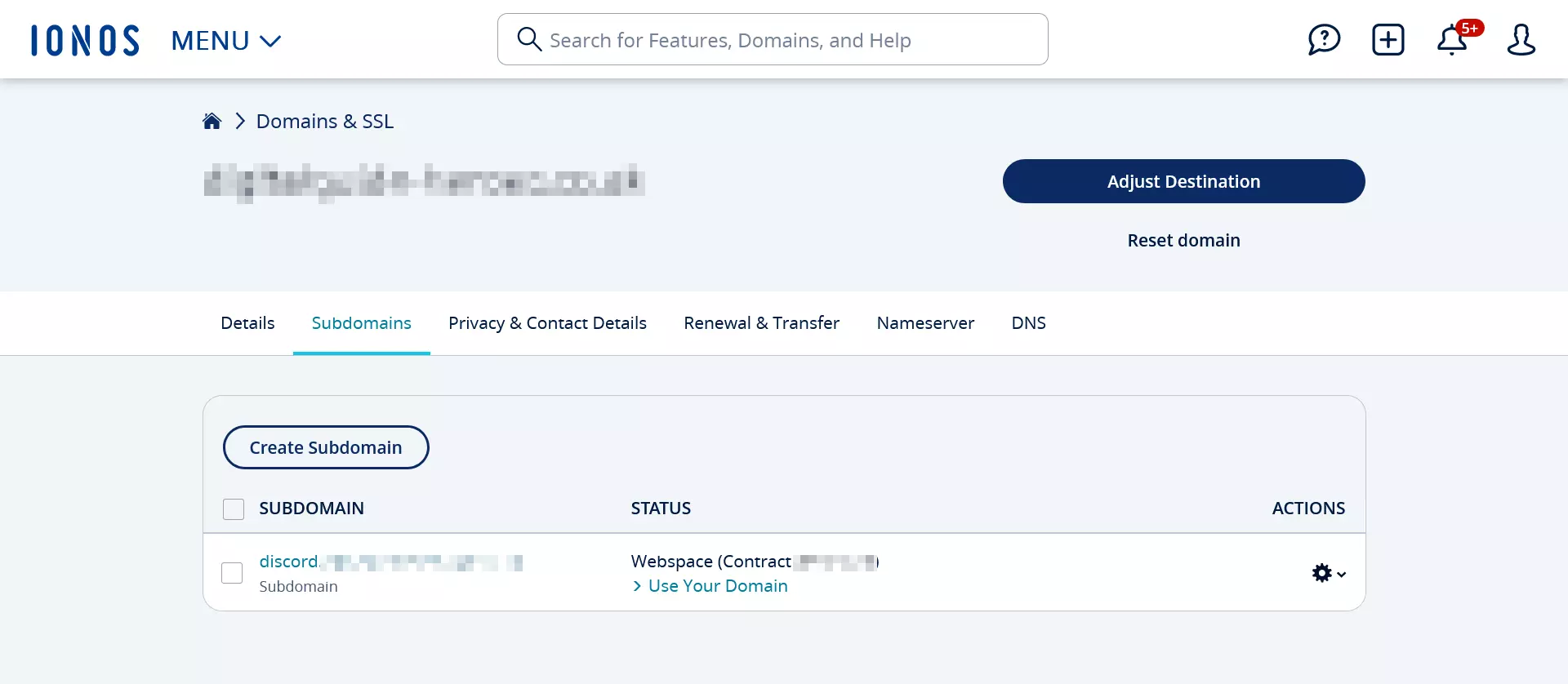 IONOS customer account domain management