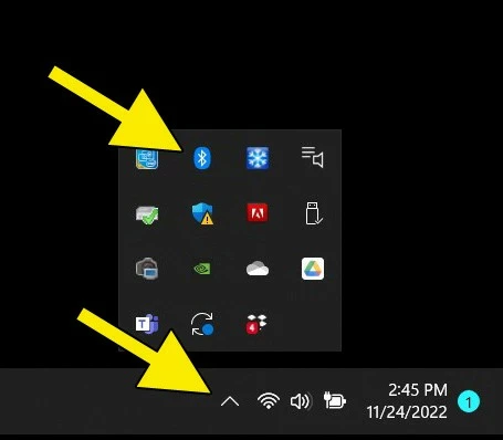 Taskbar icons with Bluetooth icon