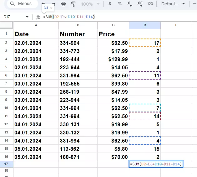 Screenshot of a formula containing a function in Google Sheets