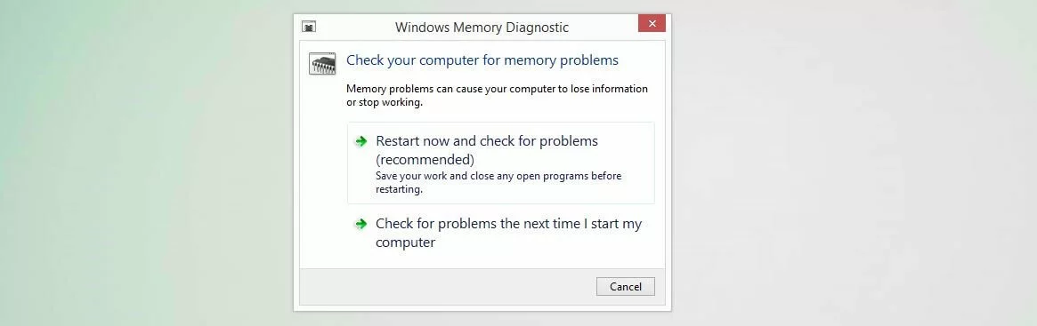 Windows Memory Diagnostic: Start dialog