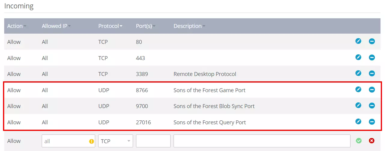 Sons of the Forest server: Opening ports in IONOS Customer Center