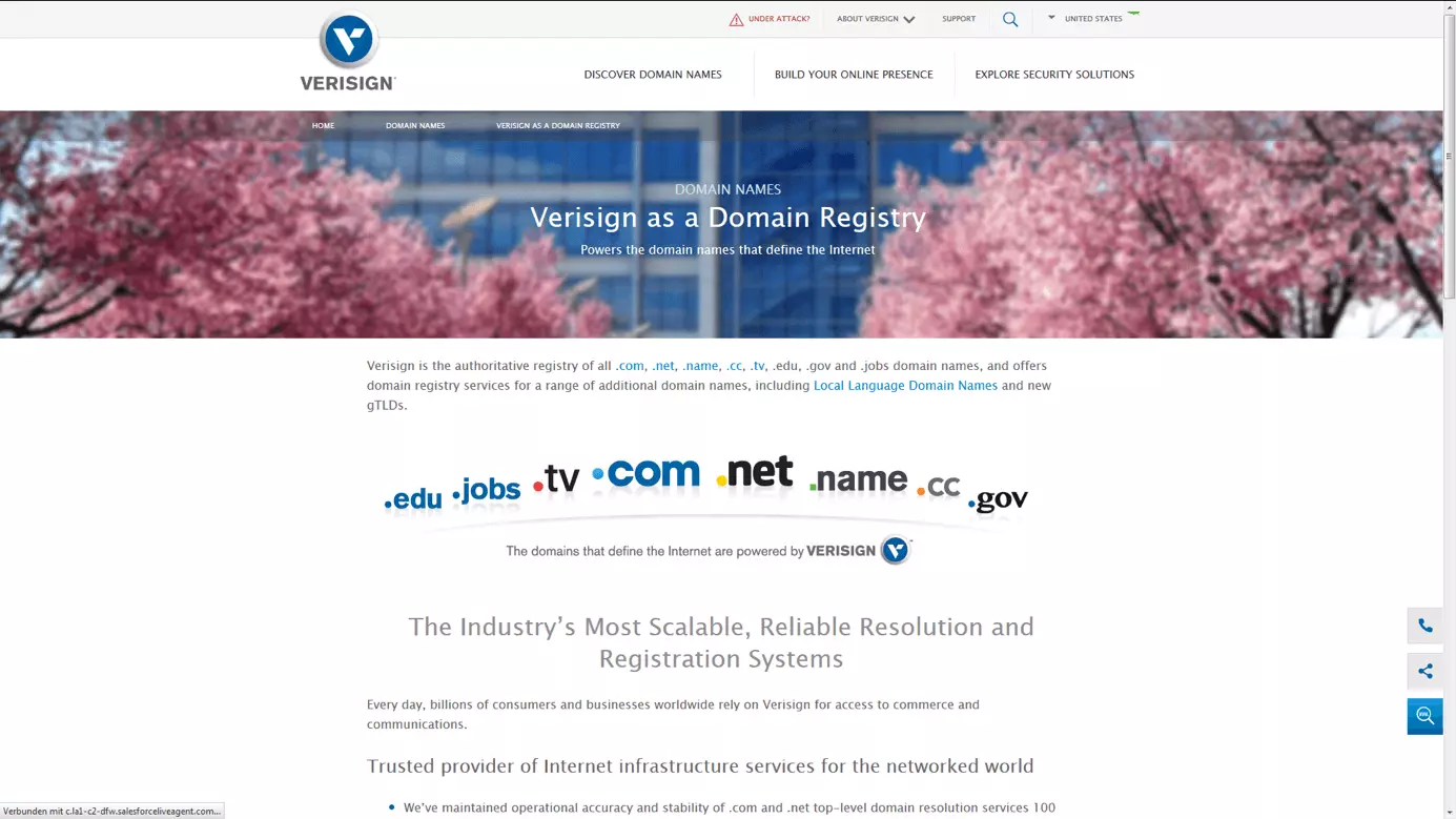 Homepage of the website Verisign.com