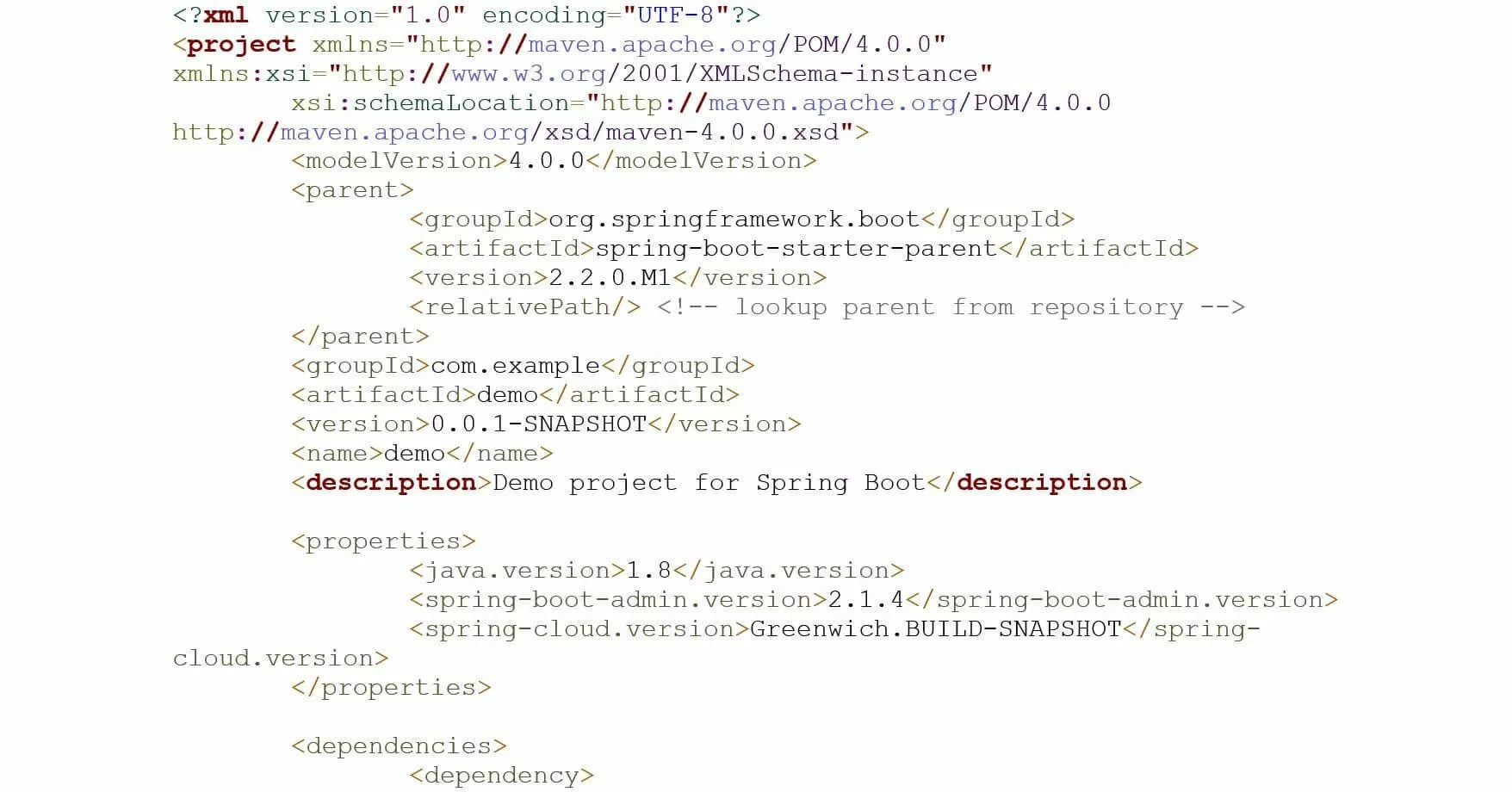 Excerpt from a generated pom.xml Maven configuration file