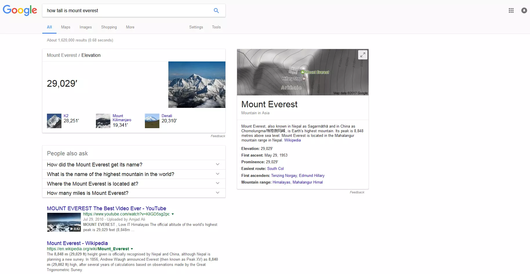 Quick Answers response to ‘how tall is mount everest’