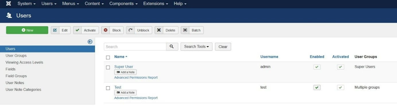 User management in Joomla!