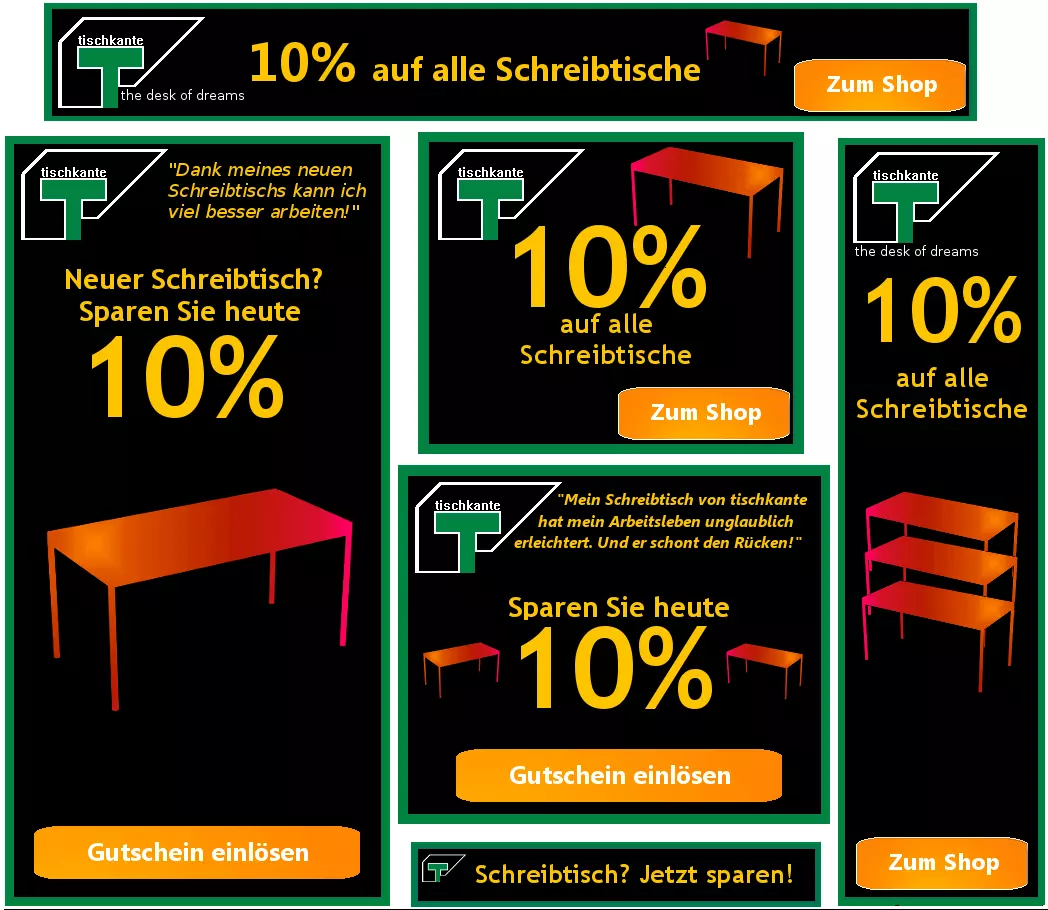 A desk as a visual element on advertisements of different sizes